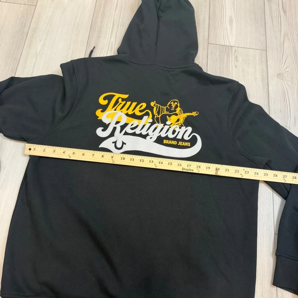 True Religion Mens Old Skool Zip Hoodie Black Fleece Graphic Sweatshirt XL